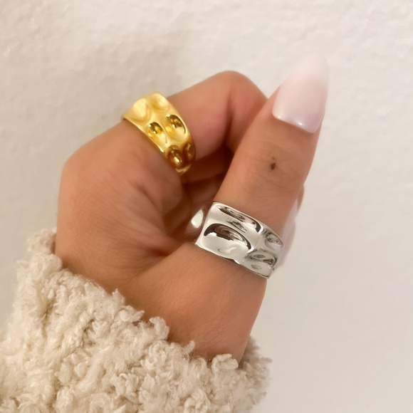 925 Sterling Silver Chunky Ring Thick Bold Geometric Textured Statement Ring - Picture 9 of 9